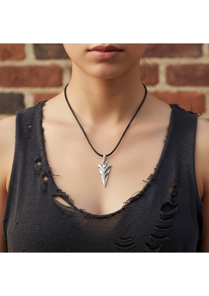 Mayalar Ok Ucu Gümüş Kaplama Deri Ip Kolye