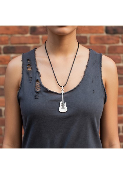 Müzik - Gitar Gümüş Kaplama Deri Ip Kolye fiyatları