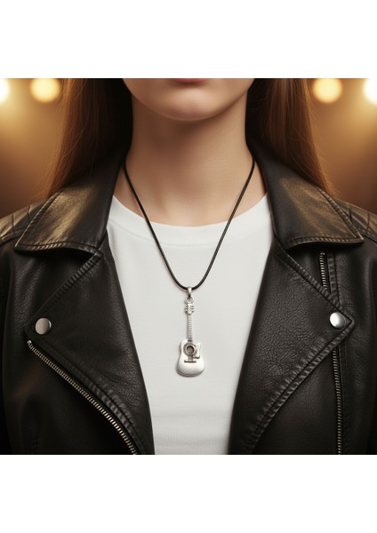 Müzik - Gitar Gümüş Kaplama Deri Ip Kolye modelleri