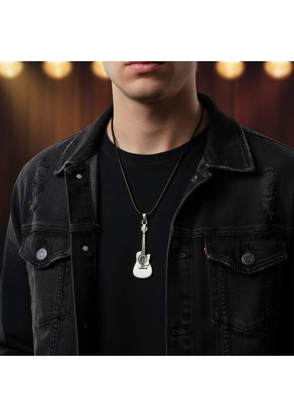 Müzik - Gitar Gümüş Kaplama Deri Ip Kolye fırsatları