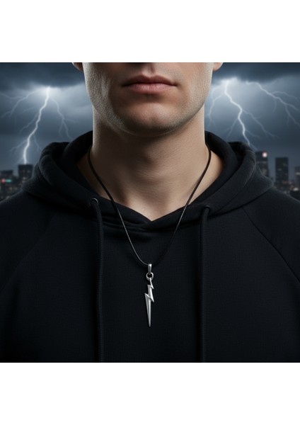 Şimşek - The Flash Gümüş Kaplama Deri İp Kolye