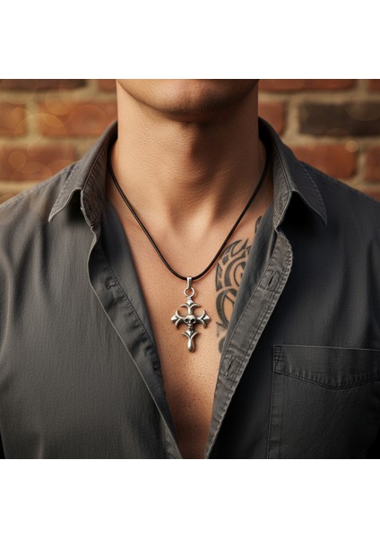 Kuru Kafa Haç Gümüş Kaplama Deri Ip Kolye fiyatları