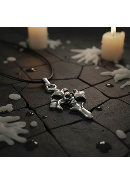 Kuru Kafa Haç Gümüş Kaplama Deri Ip Kolye fırsatları