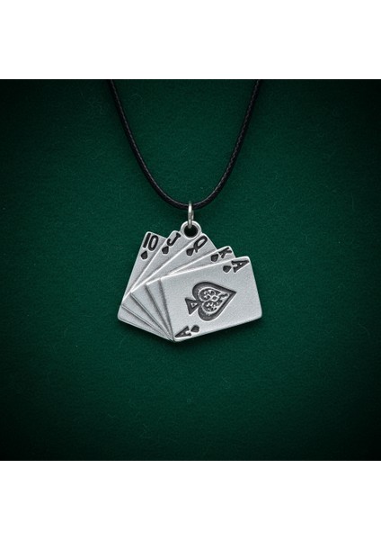 Poker İskambil Gümüş Kaplama Deri İp Kolye modelleri
