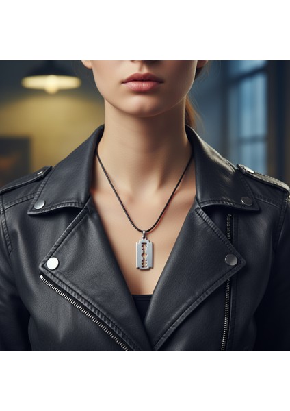 Punk - Jilet Gümüş Kaplama Deri İp Kolye fiyatları