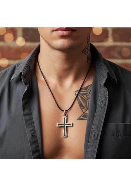 Haç Gümüş Kaplama Deri İp Kolye fiyatları