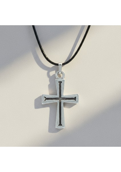 Haç Gümüş Kaplama Deri İp Kolye modelleri