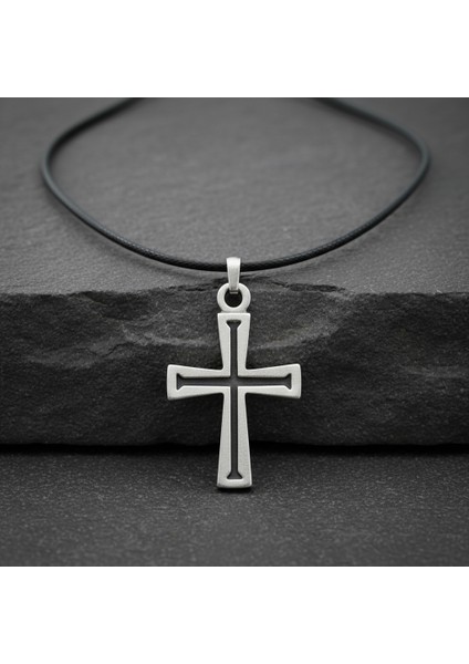 Haç Gümüş Kaplama Deri İp Kolye fırsatları