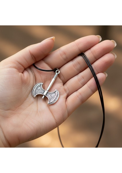 Balta Gümüş Kaplama Deri İp Kolye indirimleri