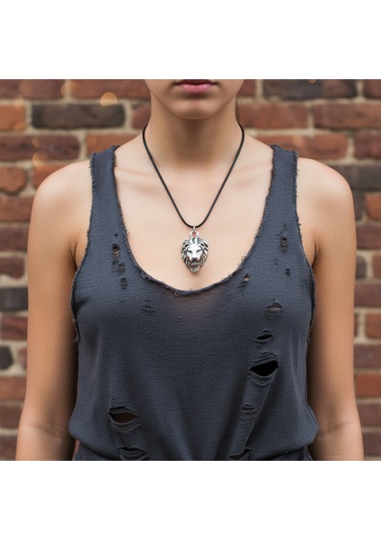 Aslan Gümüş Kaplama Deri Ip Kolye fırsatları