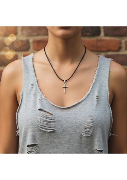 Mini Haç Gümüş Kaplama Deri İp Kolye fırsatları