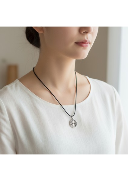 Minimal Yaşam Ağacı Gümüş Kaplama Deri Ip Kolye fiyatları