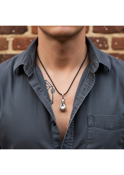 Gotik Ejderha Pençesi Gümüş Kaplama Deri Ip Kolye