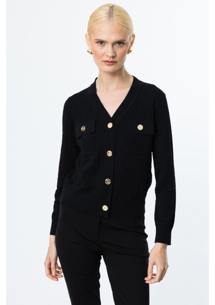 V Yaka Onü Cepli Siyah Kadın Hırka 50912-2Y5 fiyatları