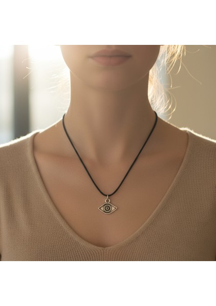 Minimal Göz Nazar Gümüş Kaplama Deri İp Kolye fiyatları