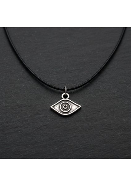 Minimal Göz Nazar Gümüş Kaplama Deri İp Kolye modelleri