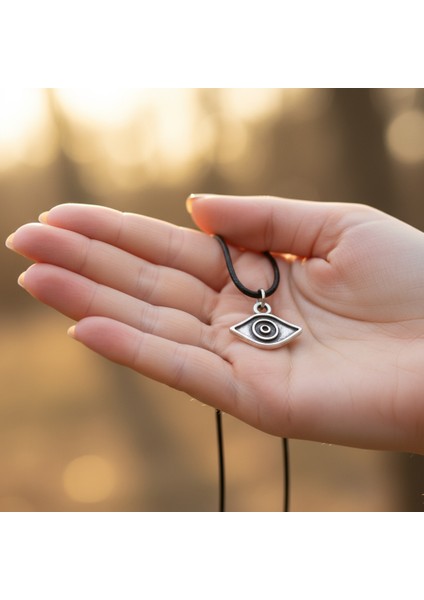 Minimal Göz Nazar Gümüş Kaplama Deri İp Kolye fırsatları