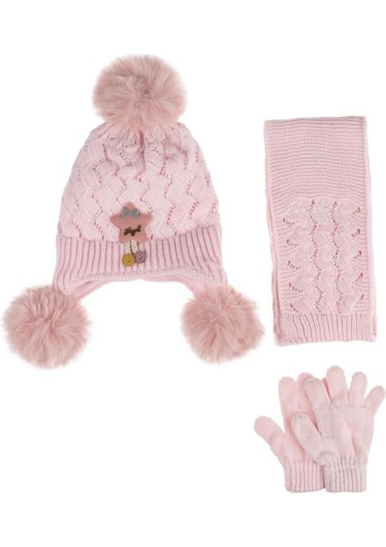 1-4 Yaş Kız Çocuk Atkı Bere Eldiven Içi Polarlı 3'lü Takım 24160-02
