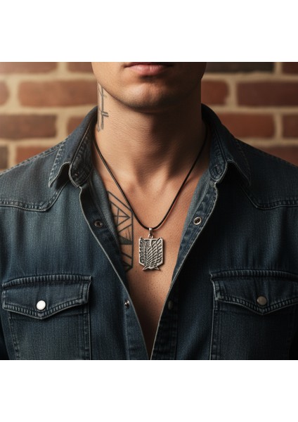 Attack On Titan Anime Gümüş Kaplama Deri İp Kolye modelleri