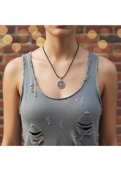 Minimal Pusula Gümüş Kaplama Deri Ip Kolye fiyatları