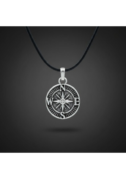 Minimal Pusula Gümüş Kaplama Deri Ip Kolye modelleri