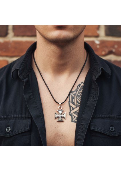 Antik Haç Gümüş Kaplama Deri İp Kolye fiyatları
