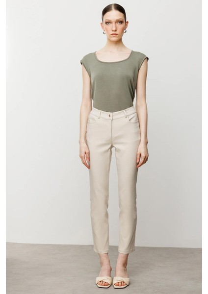 Ekol Beş Cepli Boru Paça Kum Kadın Pantolon 2042-2Y5