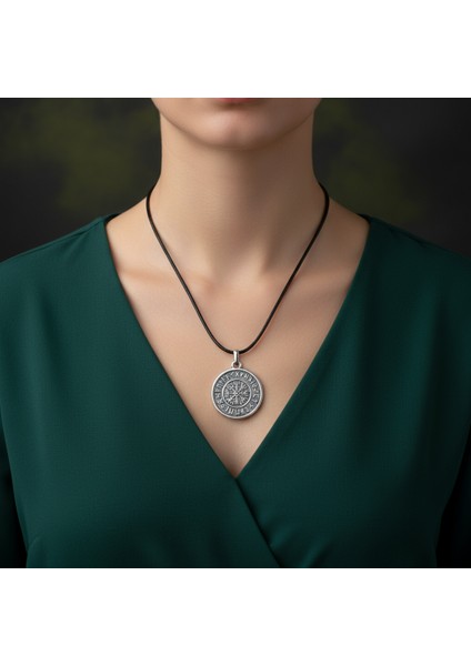 Vegvisir Viking Pusula Kolye Deri İp Kolye