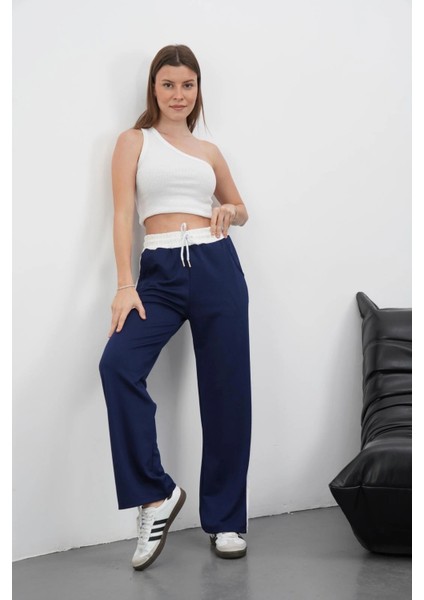 Şeritli Garnili Pantolon Lacivert