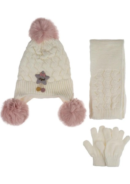 1-4 Yaş Kız Çocuk Atkı Bere Eldiven Içi Polarlı 3'lü Takım 24160-02