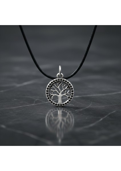 Minimal Yaşam Ağacı Gümüş Kaplama Deri Ip Kolye modelleri