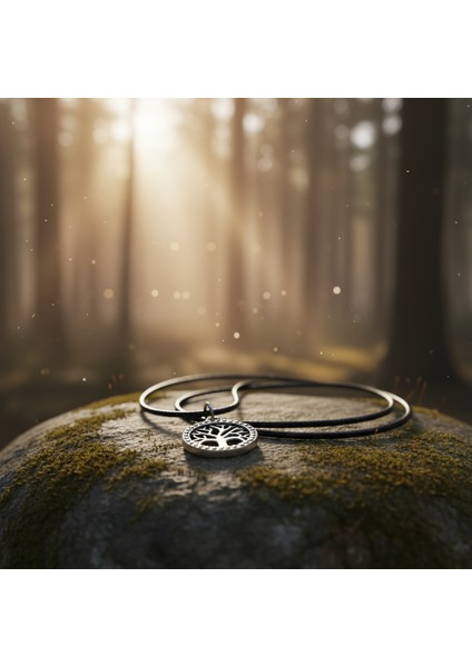 Minimal Yaşam Ağacı Gümüş Kaplama Deri Ip Kolye fırsatları