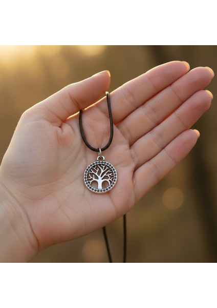 Minimal Yaşam Ağacı Gümüş Kaplama Deri Ip Kolye indirimleri