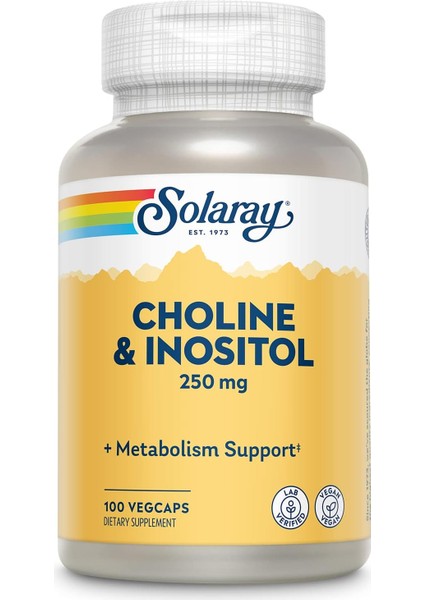 Choline & Inositol 250 Mg Healthy Fat Metabolism, Brain Support 100 Vegcaps
