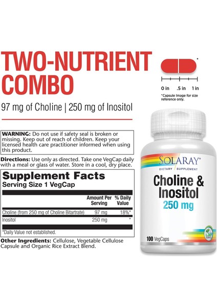 Choline & Inositol 250 Mg Healthy Fat Metabolism, Brain Support 100 Vegcaps fiyatları