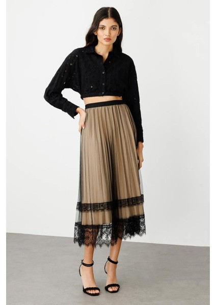 Tül Piliseli Midi Boy Bej Kadın Etek 1518-2Y5 fiyatları