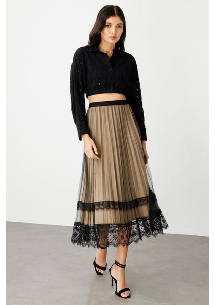 Tül Piliseli Midi Boy Bej Kadın Etek 1518-2Y5 modelleri