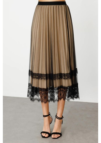 Tül Piliseli Midi Boy Bej Kadın Etek 1518-2Y5 fırsatları