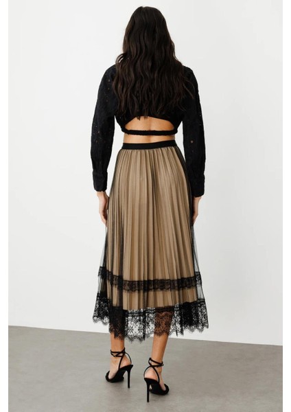 Tül Piliseli Midi Boy Bej Kadın Etek 1518-2Y5 indirimleri