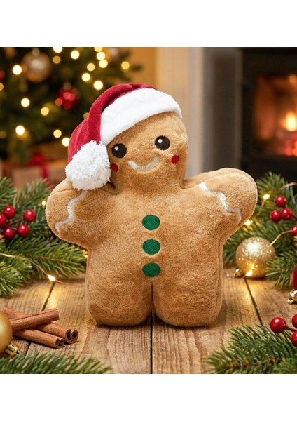 30 cm Yeni Yıl Şapkalı Peluş Kurabiye Adam – Sevimli Noel Yastığı