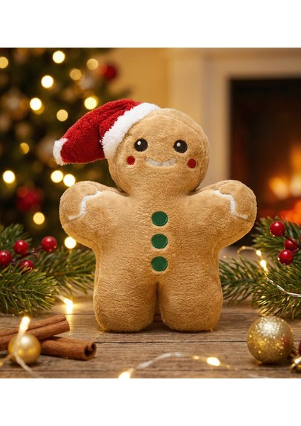 30 cm Yeni Yıl Şapkalı Peluş Kurabiye Adam – Sevimli Noel Yastığı fiyatları