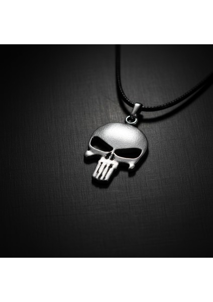 Punisher Cezalandırıcı Gümüş Kaplama Deri İp Kolye modelleri
