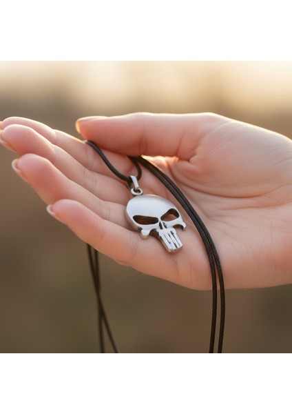 Punisher Cezalandırıcı Gümüş Kaplama Deri İp Kolye fırsatları