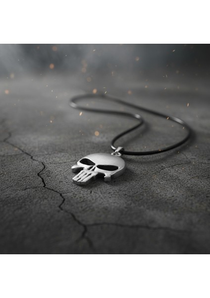 Punisher Cezalandırıcı Gümüş Kaplama Deri İp Kolye indirimleri