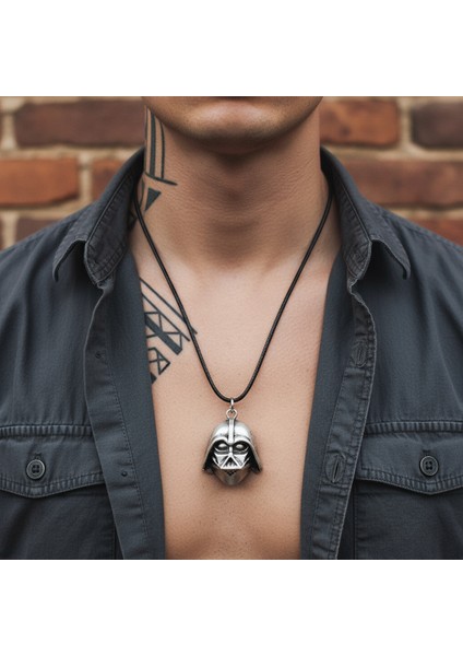 Star Wars - Darth Vader Gümüş Kaplama Deri Ip Kolye