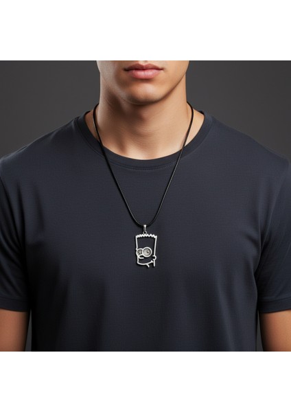 Bart Simpson Gümüş Kaplama Deri İp Kolye fiyatları