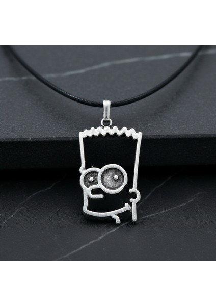 Bart Simpson Gümüş Kaplama Deri İp Kolye modelleri