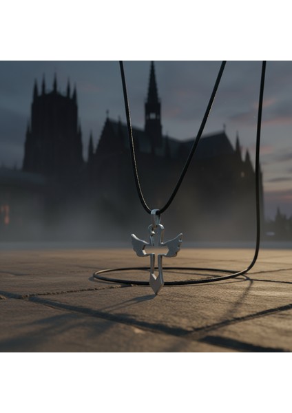 Kanatlı Haç Gümüş Kaplama Deri Ip Kolye modelleri