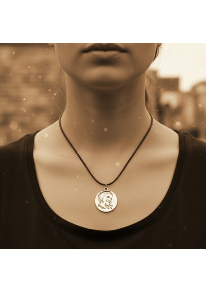 Che Guevara Madalyon Gümüş Kaplama Deri Ip Kolye modelleri