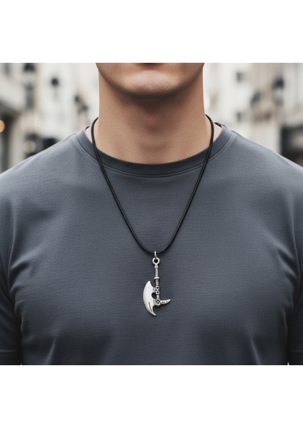 Balta Gümüş Kaplama Deri İp Kolye